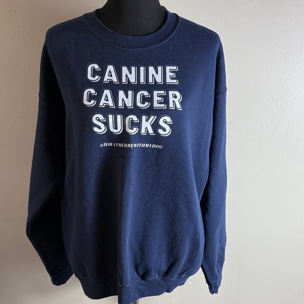 Canine Cancer Sucks Navy Crewneck Sweatshirt Sz L